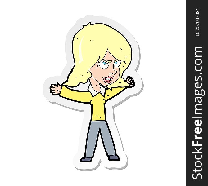 sticker of a cartoon woman gesturing