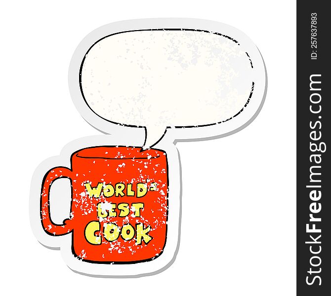 Worlds Best Cook Mug And Speech Bubble Distressed Sticker