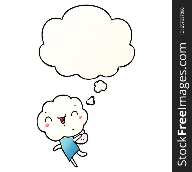 Cute Cartoon Cloud Head Creature And Thought Bubble In Smooth Gradient Style