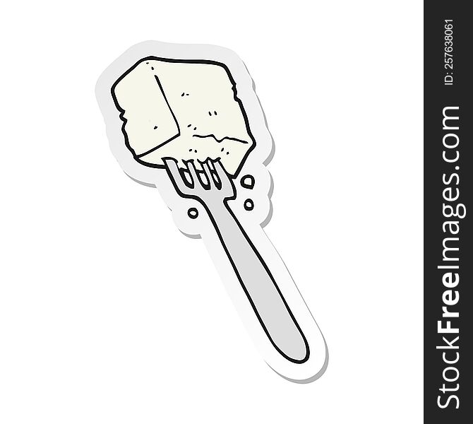 sticker of a cartoon tofu on fork