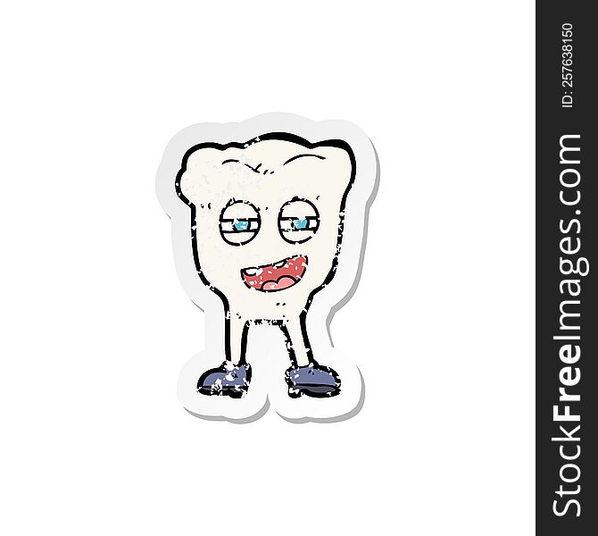 retro distressed sticker of a cartoon funny tooth character