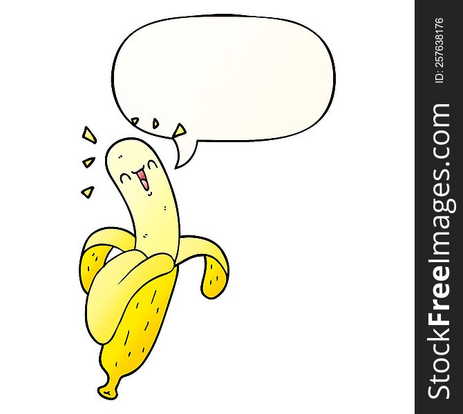 cartoon banana with speech bubble in smooth gradient style