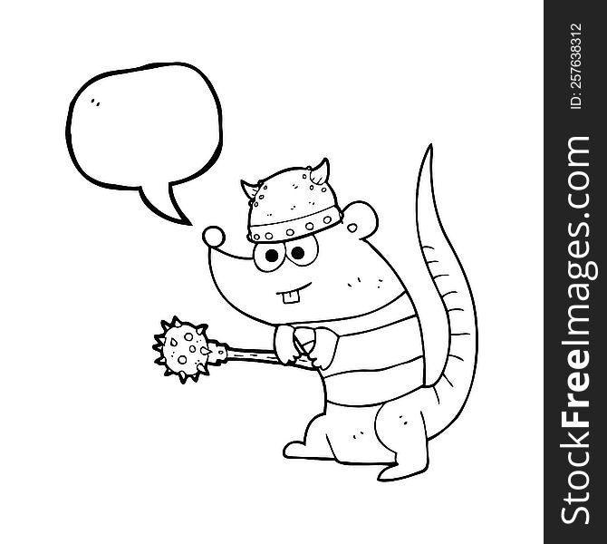 freehand drawn speech bubble cartoon rat warrior
