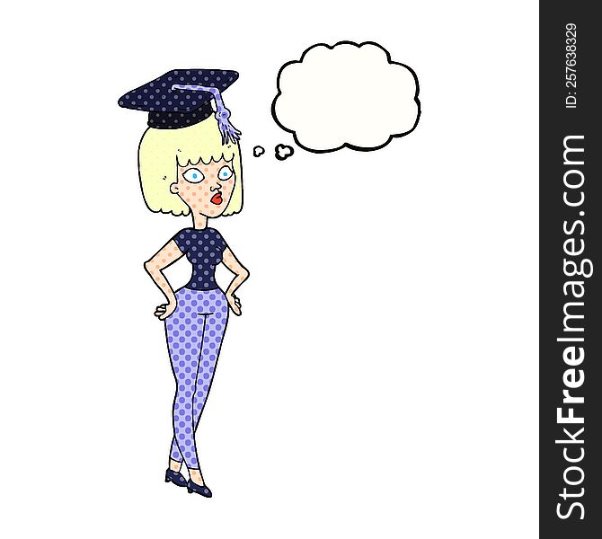 Thought Bubble Cartoon Woman With Graduation Cap