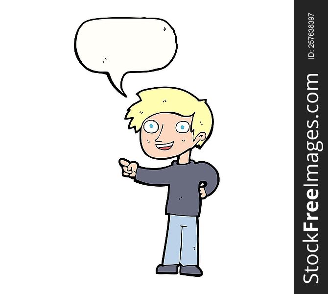 Cartoon Man Pointing With Speech Bubble