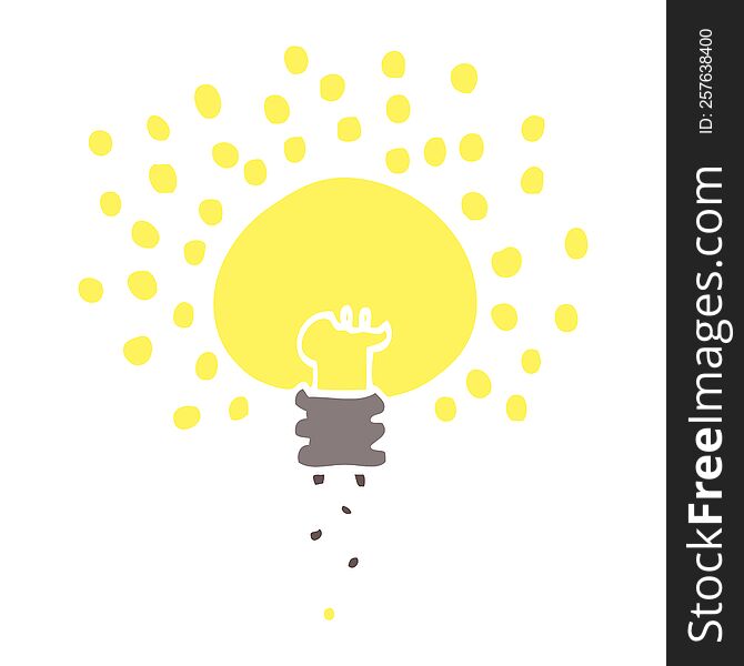 Flat Color Illustration Cartoon Shining Light Bulb