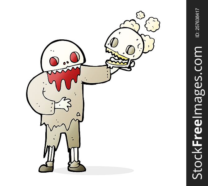 cartoon zombie holding a skull