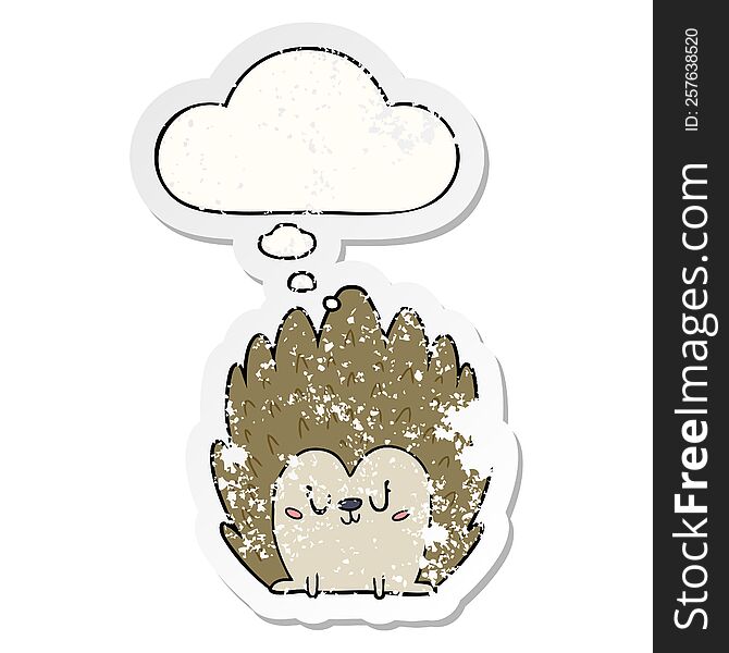Cute Cartoon Hedgehog And Thought Bubble As A Distressed Worn Sticker
