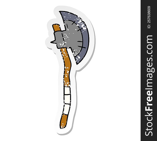 hand drawn distressed sticker cartoon doodle of a medieval axe