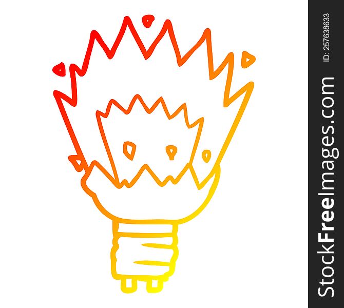 warm gradient line drawing of a cartoon exploding light bulb