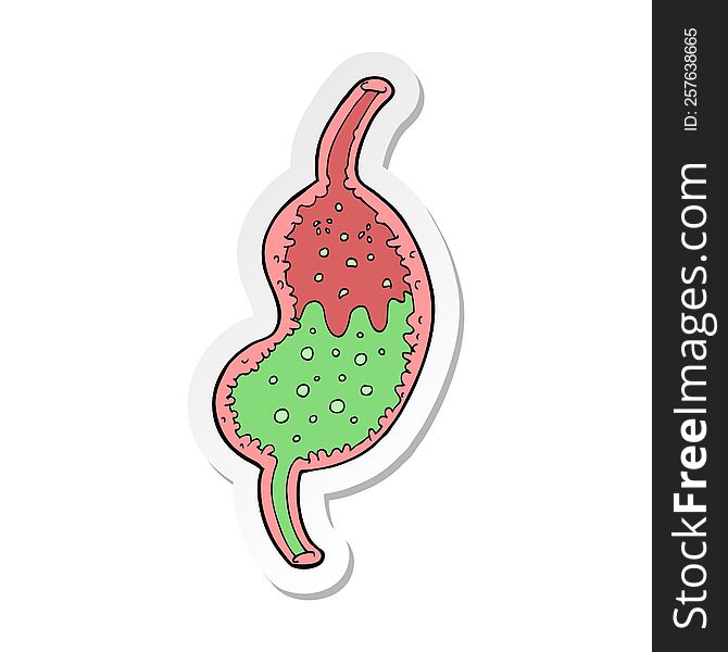 sticker of a cartoon bubbling stomach
