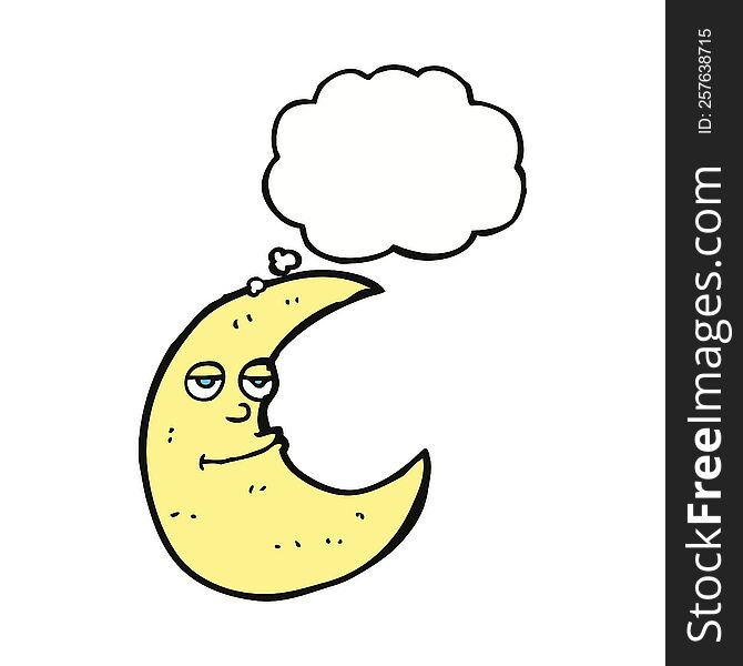 happy cartoon moon with thought bubble