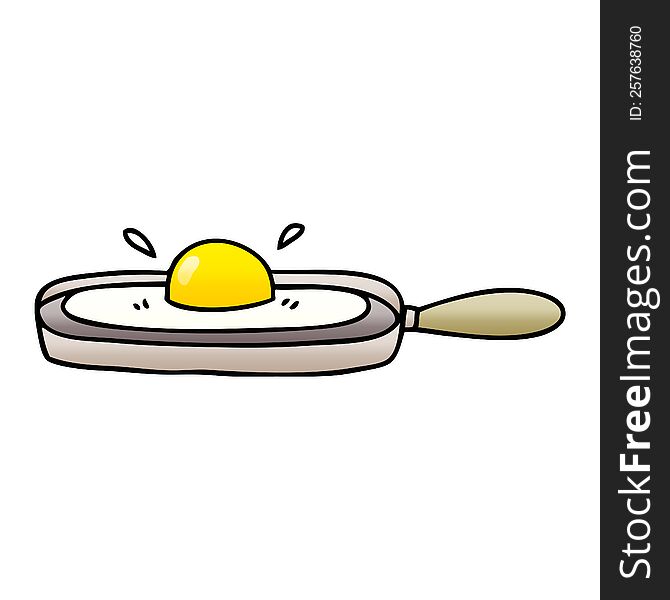 quirky gradient shaded cartoon fried egg in frying pan