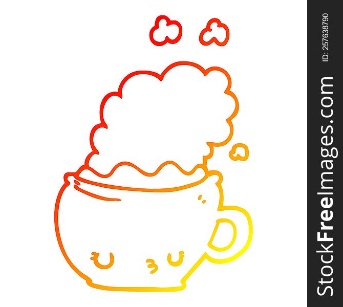 warm gradient line drawing of a cute cartoon coffee cup