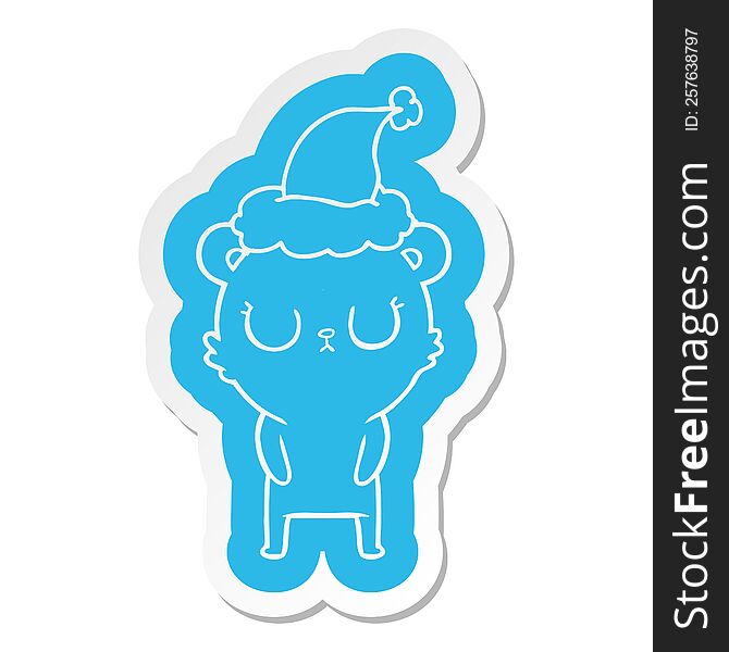 Peaceful Cartoon  Sticker Of A Bear Wearing Santa Hat