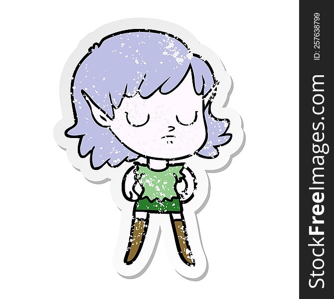 distressed sticker of a cartoon elf girl