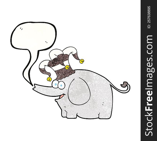 Speech Bubble Textured Cartoon Elephant Wearing Circus Hat