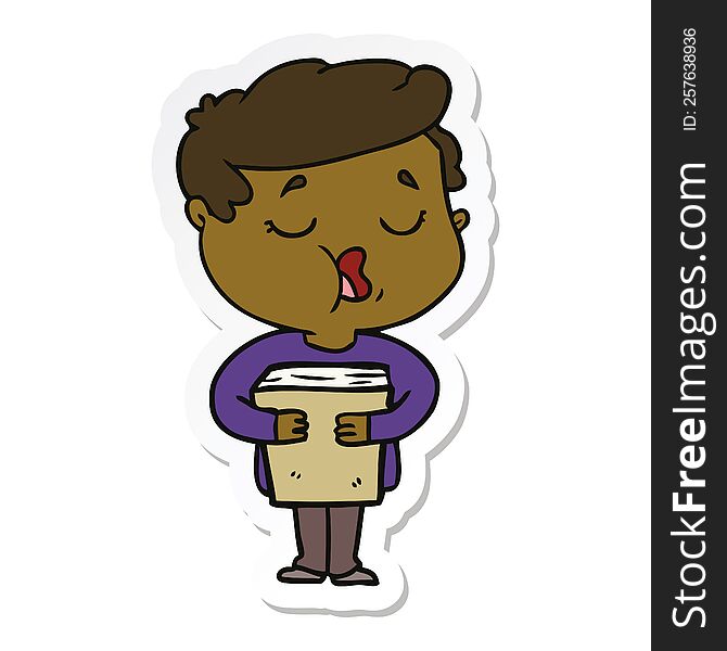 sticker of a cartoon man holding book and singing