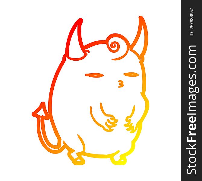 Warm Gradient Line Drawing Fat Little Halloween Devil