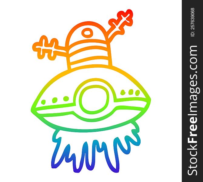 rainbow gradient line drawing of a cartoon alien spaceship