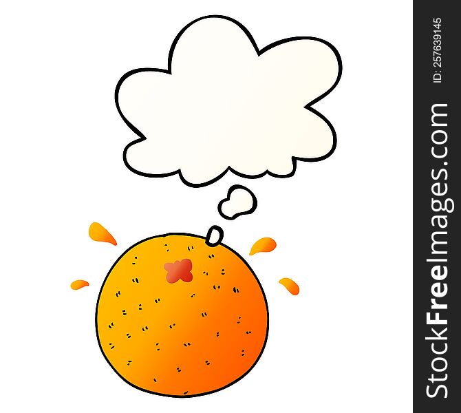 cartoon orange with thought bubble in smooth gradient style
