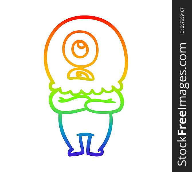 rainbow gradient line drawing cartoon cyclops alien spaceman