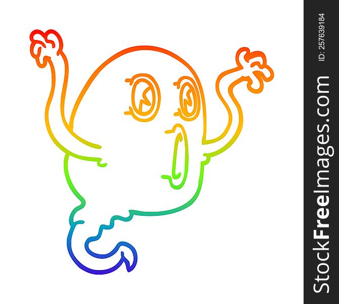 Rainbow Gradient Line Drawing Cartoon Ghost