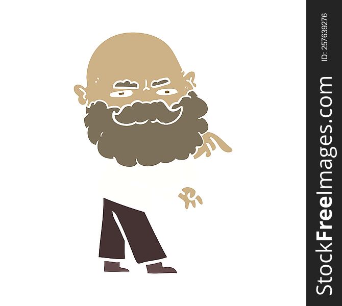 Flat Color Style Cartoon Man With Beard Frowning And Pointing