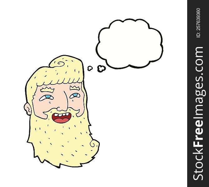 cartoon man with beard laughing with thought bubble