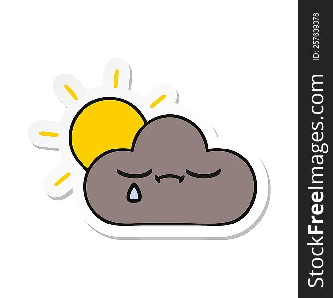 Sticker Of A Cute Cartoon Storm Cloud And Sun