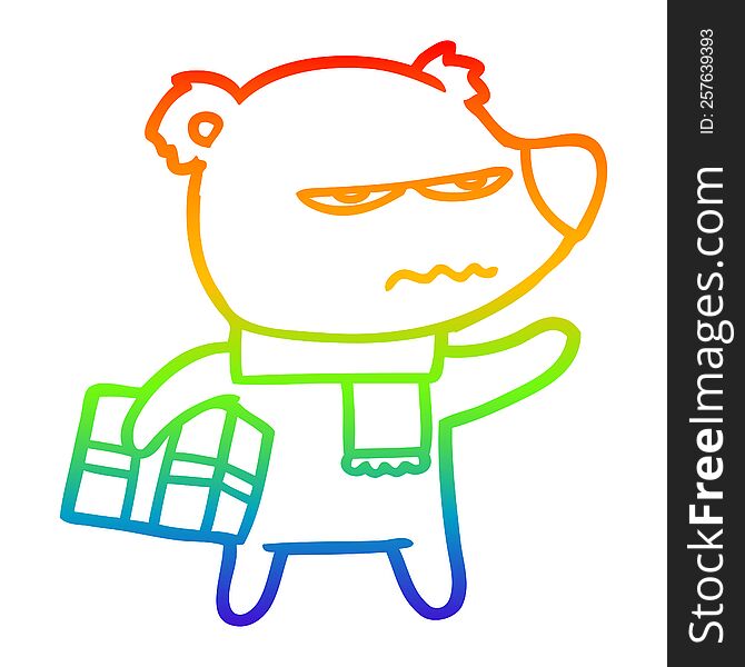 Rainbow Gradient Line Drawing Angry Bear Cartoon Gift