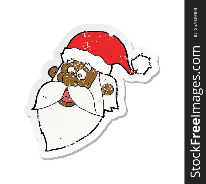 Retro Distressed Sticker Of A Cartoon Jolly Santa Claus Face