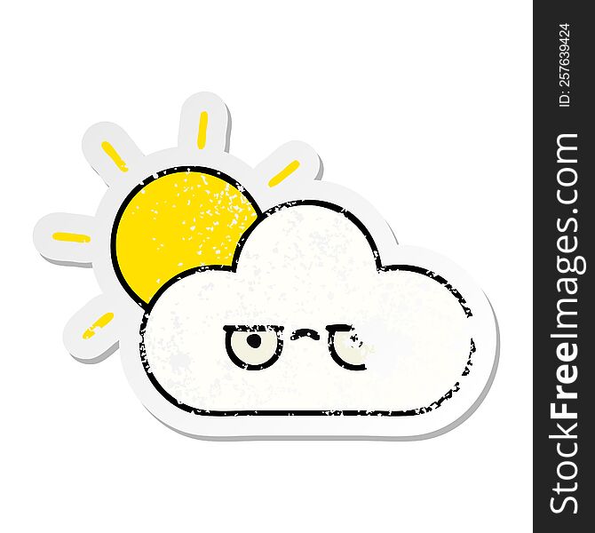 Distressed Sticker Of A Cute Cartoon Sun And Cloud