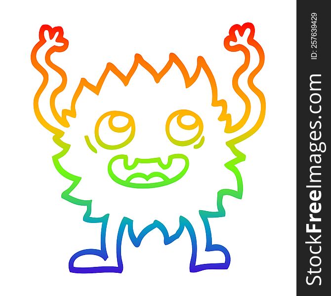 rainbow gradient line drawing of a cartoon funny furry monster