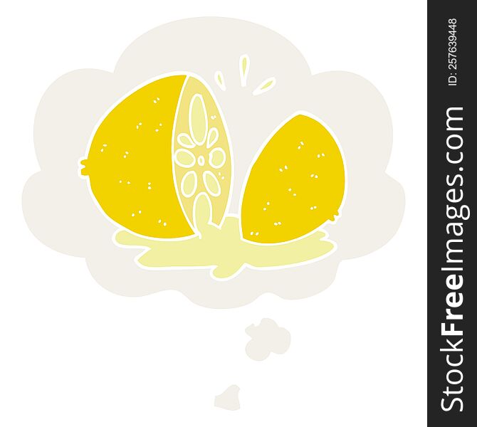 cartoon cut lemon with thought bubble in retro style