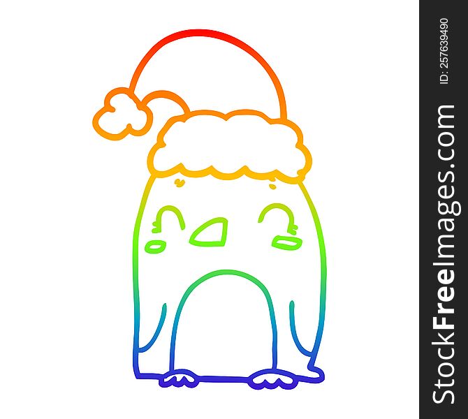 rainbow gradient line drawing of a cute christmas penguin