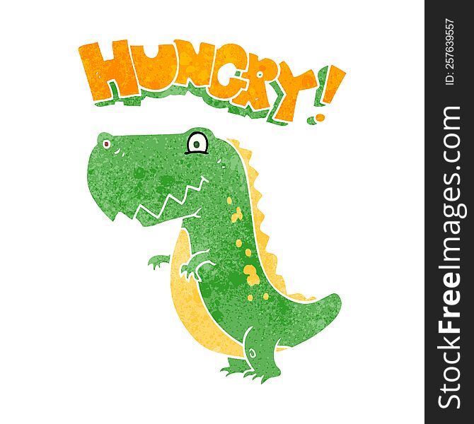 freehand retro cartoon hungry dinosaur