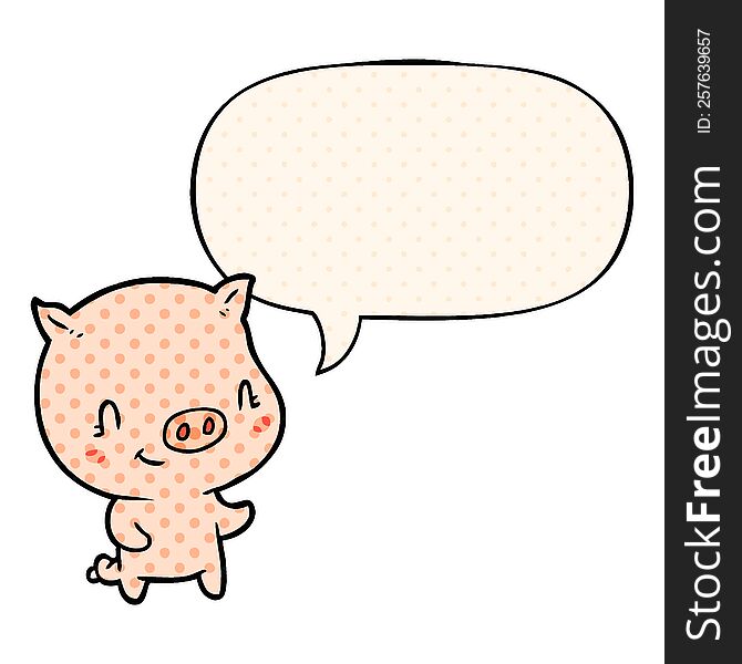Cute Cartoon Pig And Speech Bubble In Comic Book Style