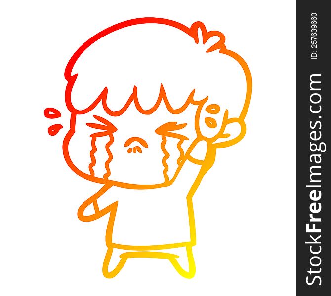 warm gradient line drawing of a cartoon boy crying