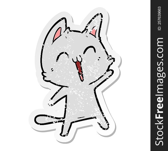 Distressed Sticker Of A Happy Cartoon Cat