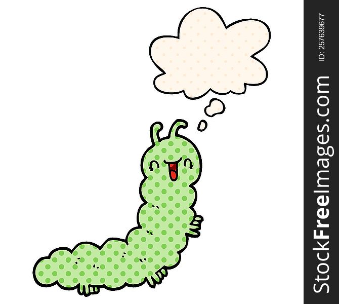 Cartoon Caterpillar And Thought Bubble In Comic Book Style