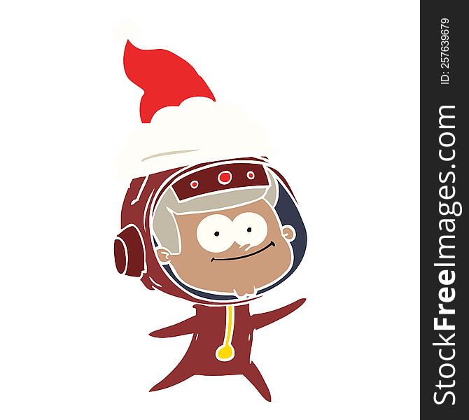 happy astronaut flat color illustration of a wearing santa hat