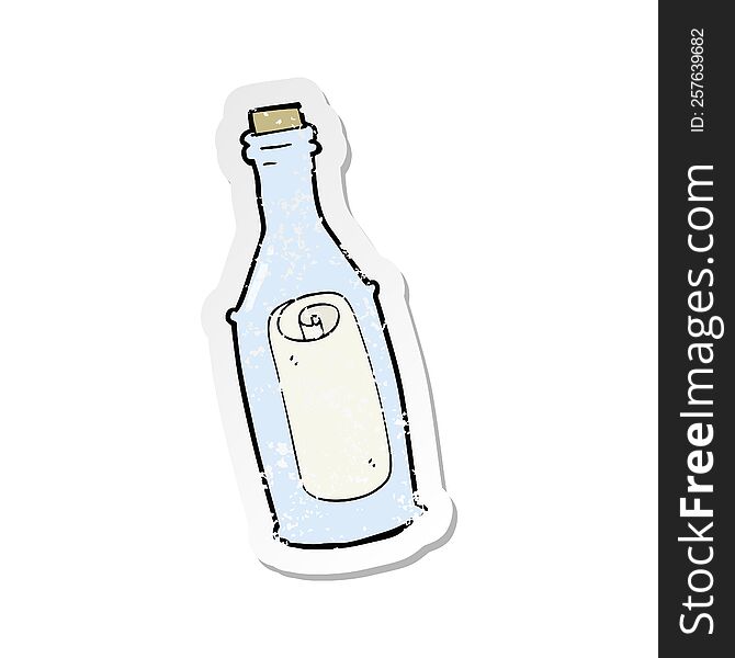 retro distressed sticker of a cartoon message in bottle