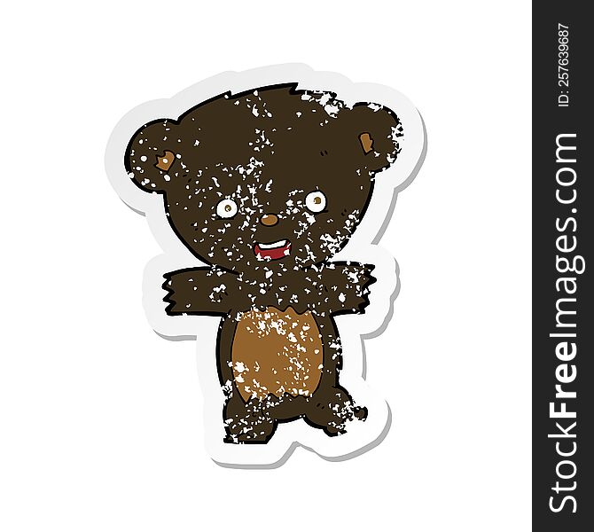 Retro Distressed Sticker Of A Cartoon Teddy Black Bear Cub