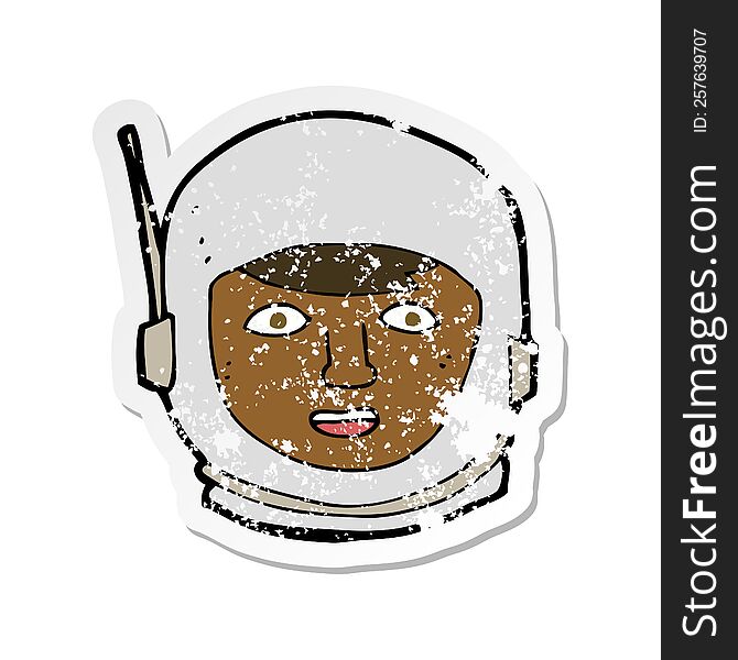 Retro Distressed Sticker Of A Cartoon Astronaut Head