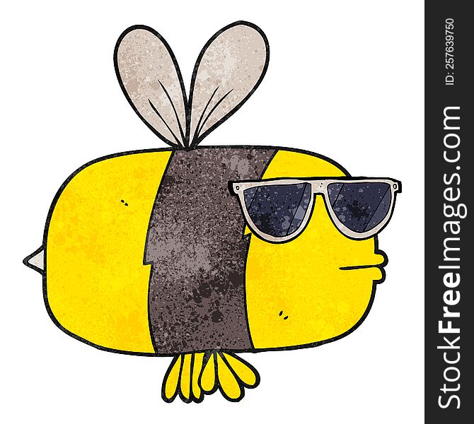 freehand textured cartoon bee wearing sunglasses