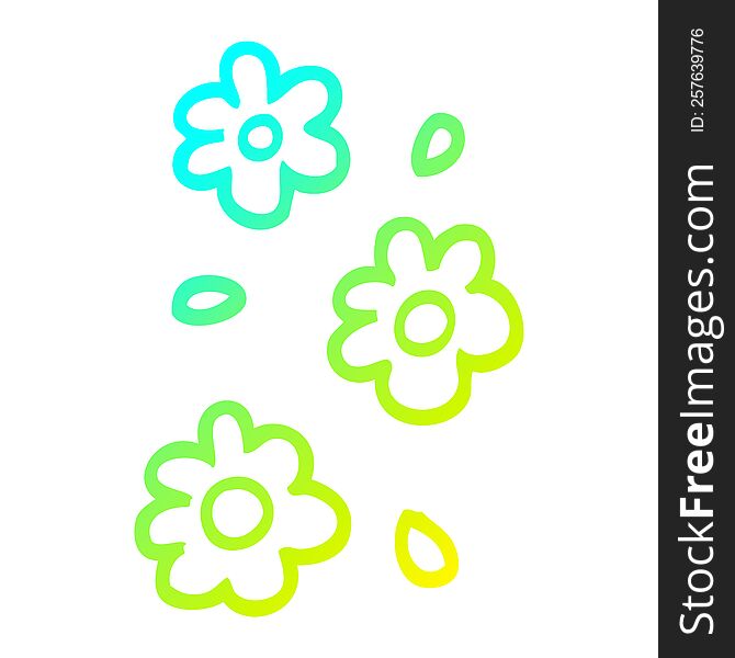 cold gradient line drawing of a cartoon flower heads