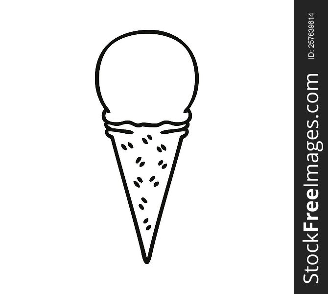 line drawing quirky cartoon vanilla ice cream cone. line drawing quirky cartoon vanilla ice cream cone