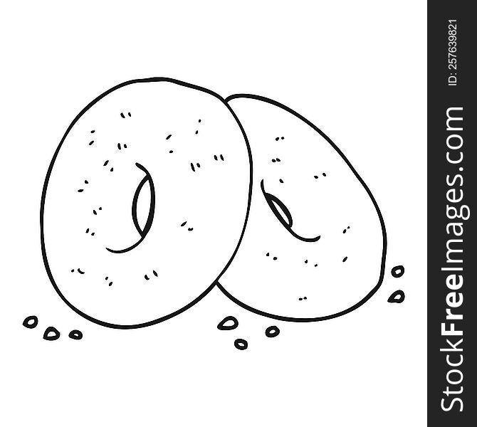 freehand drawn black and white cartoon bagels
