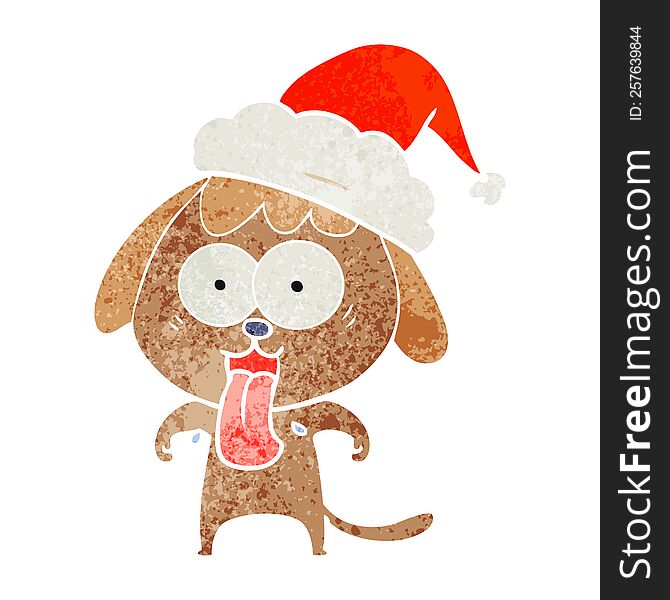 Cute Retro Cartoon Of A Dog Wearing Santa Hat